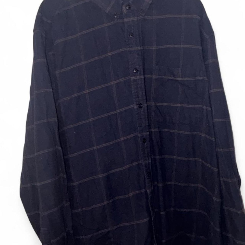 Blue & salmon plaid button-up shirt in 3XL